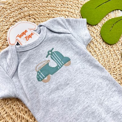 Conj body Lambreta Cinza e Short Listrado Verde